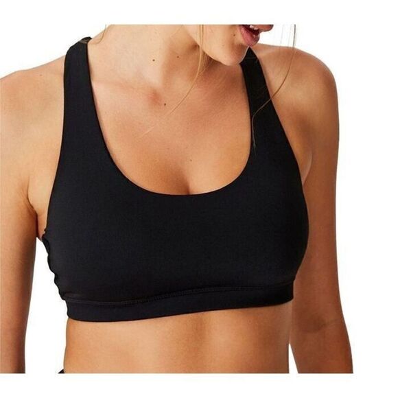 cotton: ON 670031-01 Women's Sz Small Black Strappy Sports Crop Bra - Picture 4 of 5